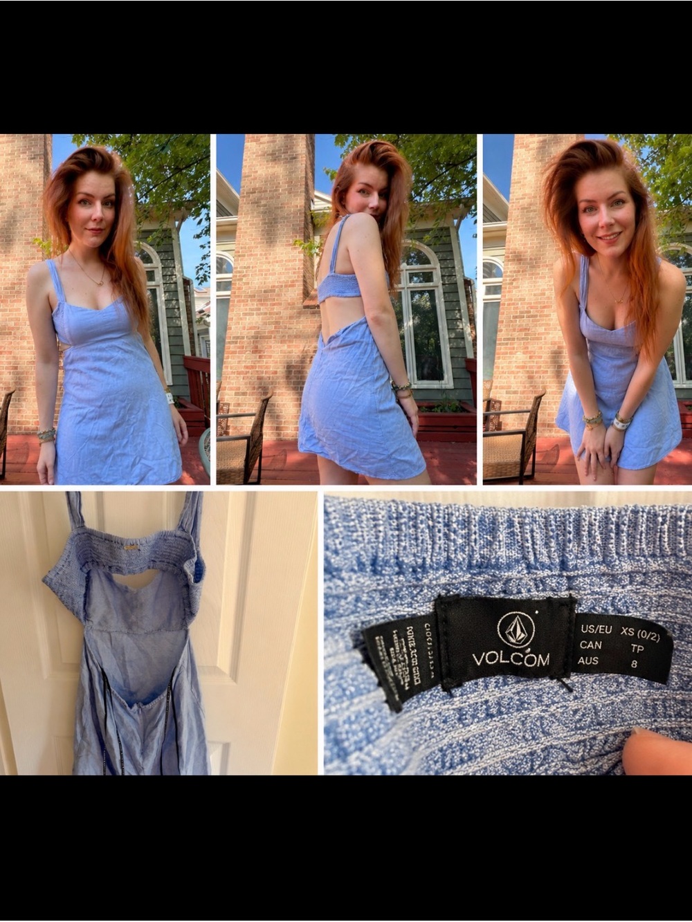 Volcom Pale Blue Smocked Strap Dress